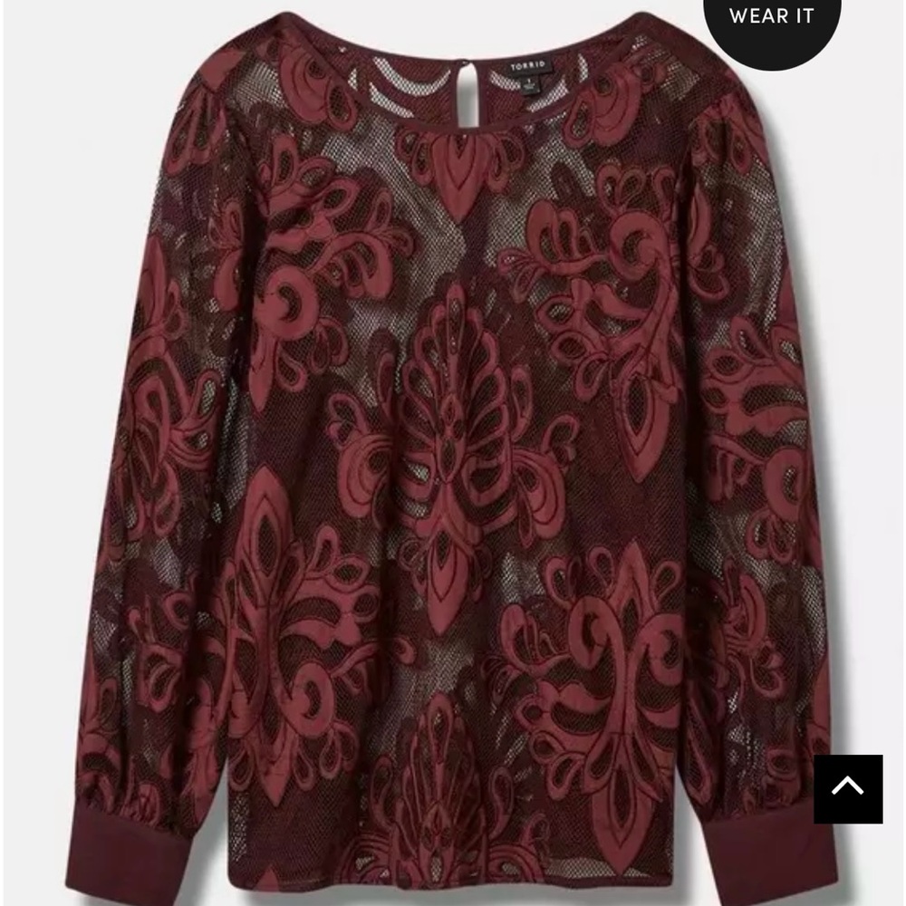 Mesh With Embroidery Long Sleeve Blouse